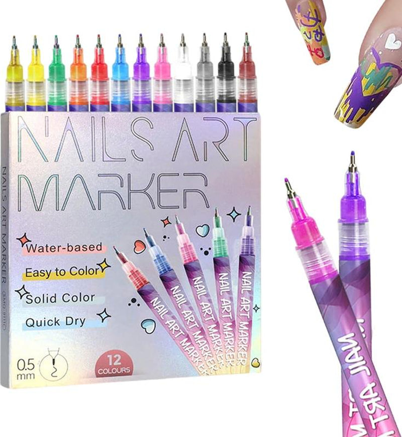 2026 New Nail Art Pens Set, DIY 3D Drawing Painting Liner Markers, Dotting Manicure Tools (1 Set)